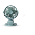 USB clip fan in white mounted on a desk edge with 135mm blades and USB cable