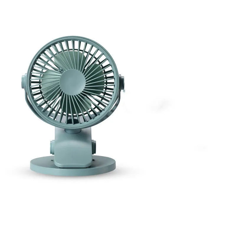 USB clip fan in white mounted on a desk edge with 135mm blades and USB cable