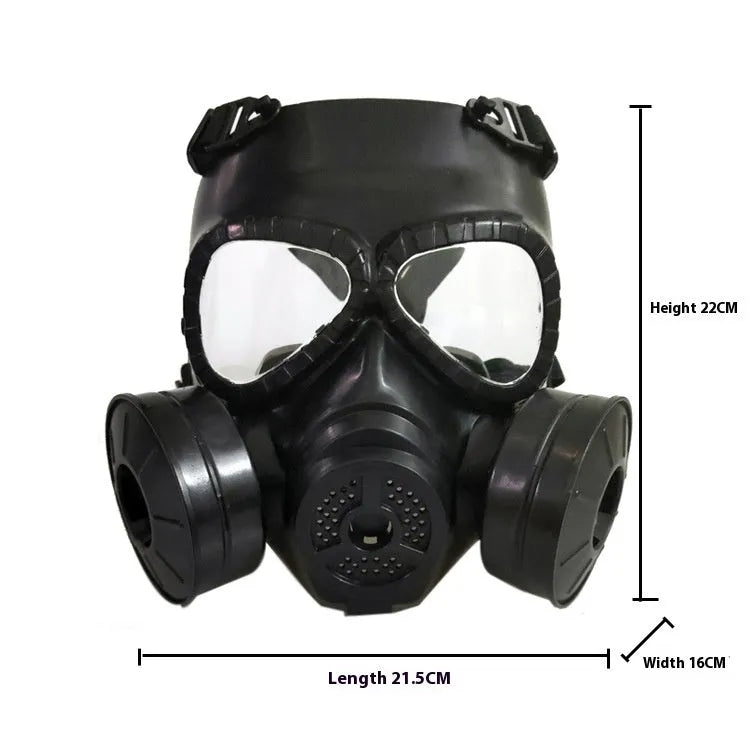 Outdoor twin fan head-mounted mask in black with transparent lens from Real-life Field Equipment