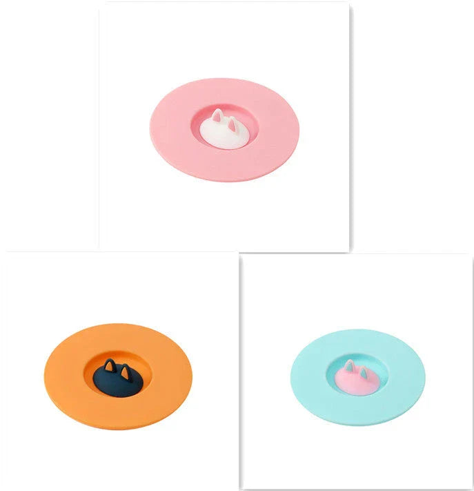 Cartoon cat ear silicone lids in vibrant colors - create leak-proof seal, spoon rest, and temperature-resistant design for cups, mugs, and bowls