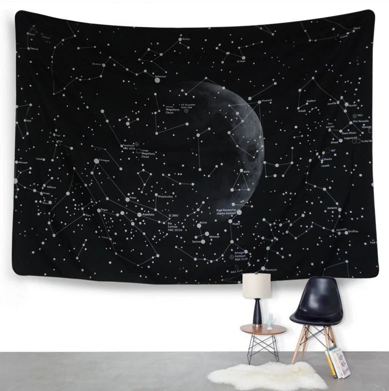 Constellation tapestry with moon pattern for bedroom decoration