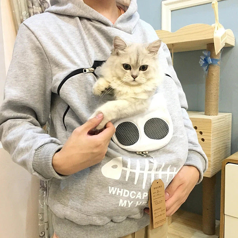 Women's cotton hoodie with unique cat pet pocket design in various colours