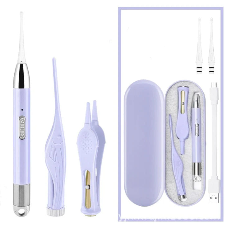 Children's rechargeable luminous ear pick in green and purple