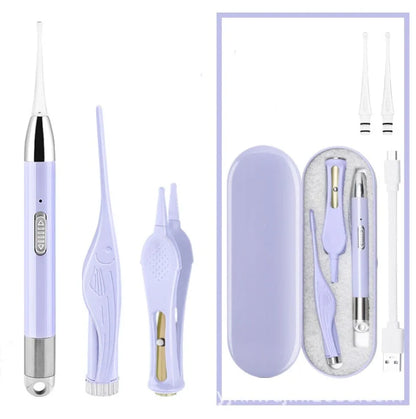 Children's rechargeable luminous ear pick in green and purple