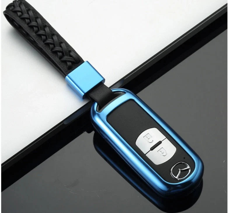 Aluminum alloy key case for Mazda with CNC engraving, available in multiple colors