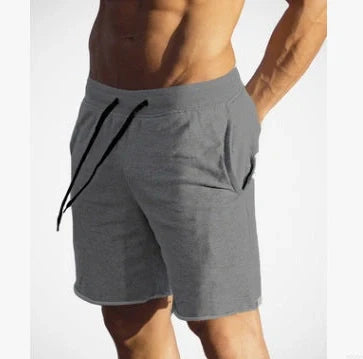 Men's cotton workout shorts in deep grey with elasticated waistband and adjustable drawstring