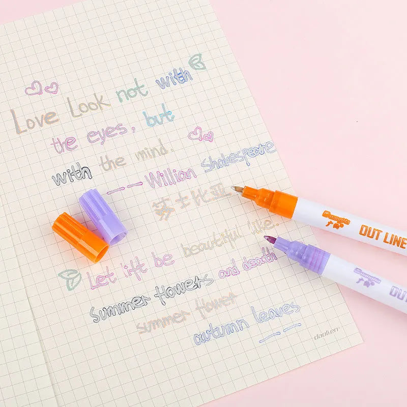 Eight fluorescent highlighter marker pens with transparent barrels and chisel tips arranged beside their 14cm packaging box