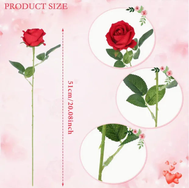 Artificial silk flower bouquet in red and white with plastic stems for home outdoor decoration