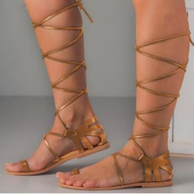 Women's lace-up flat sandals with wedge heel, buckle fastening, artificial PU vamp, fish mouth toe, black colour