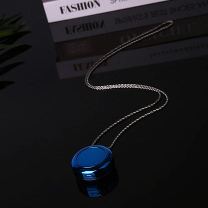 Portable negative ion air purifier necklace in blue, white, and silver options