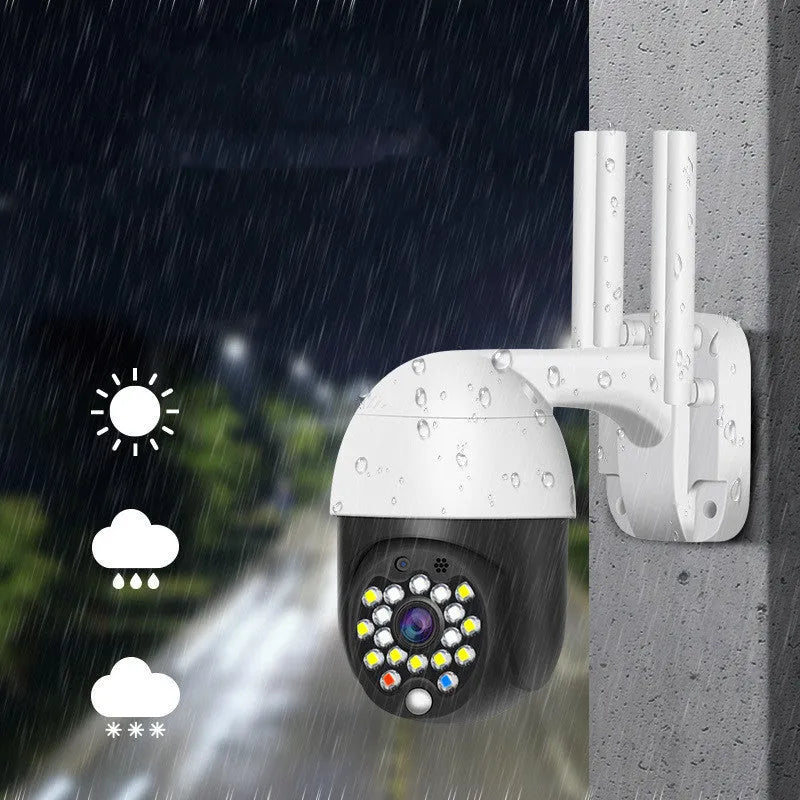 Wireless dome security camera with plastic housing showing infrared LEDs and 3.6mm lens