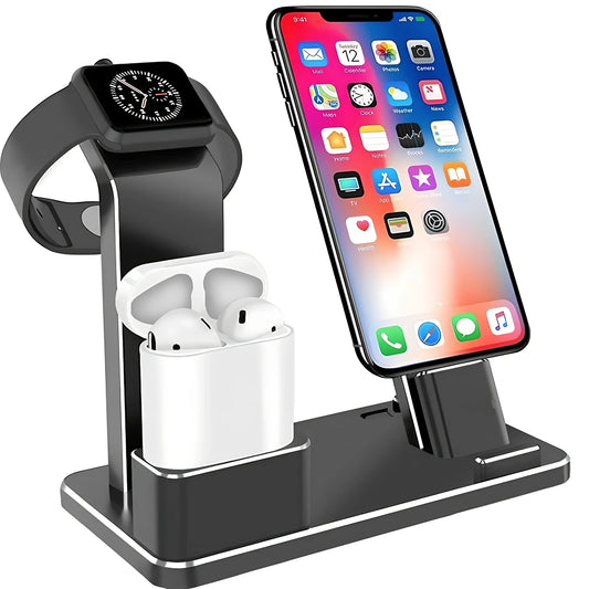 4-in-1 AirPods charging dock with wireless charging pad, Apple Watch charger, and USB port