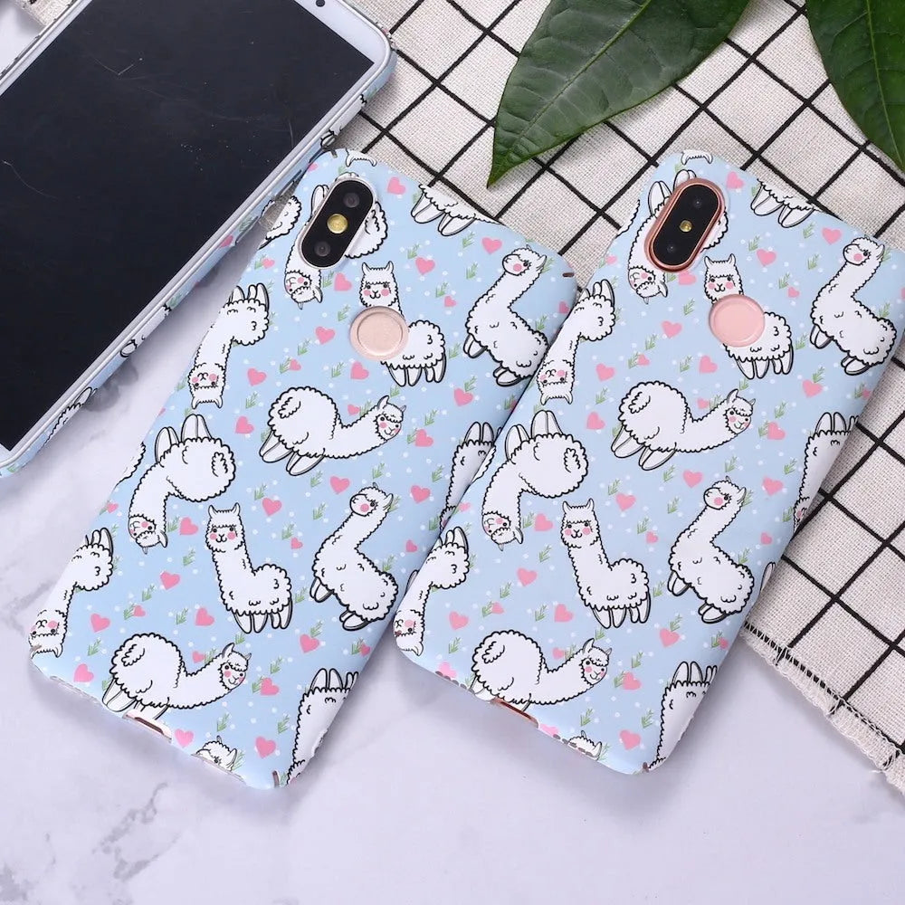 Cute alpaca water sticker frosted phone case for Xiaomi models with PC material shell in photo colour