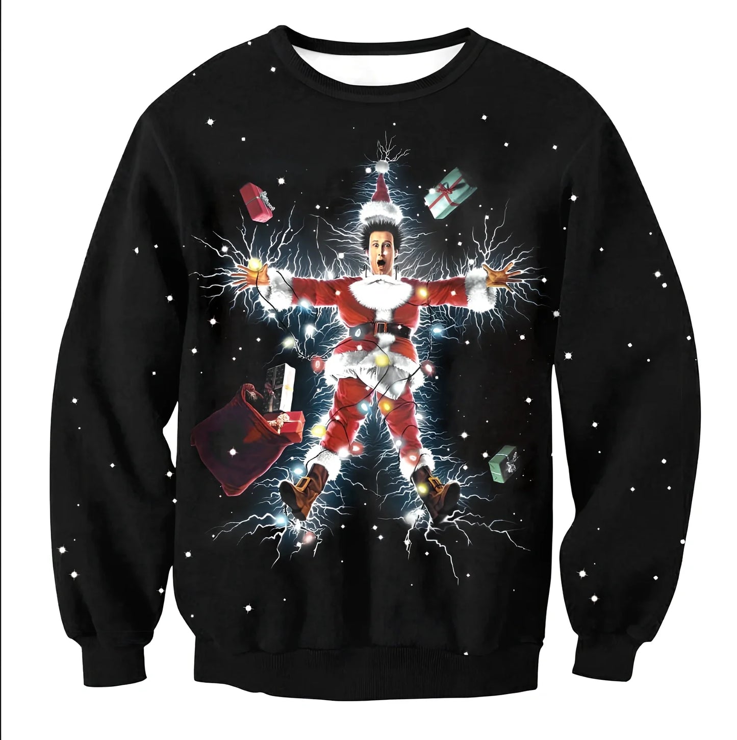 Cartoon Vacation Santa Elf pullover in cotton, full sleeves 60-70cm, O-neck for women and men, casual winter top sizes S-XL