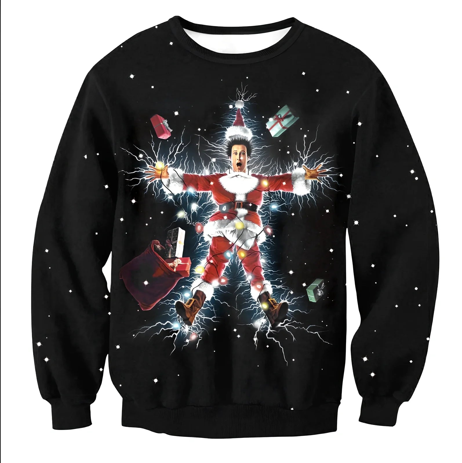 Cartoon Vacation Santa Elf pullover in cotton, full sleeves 60-70cm, O-neck for women and men, casual winter top sizes S-XL