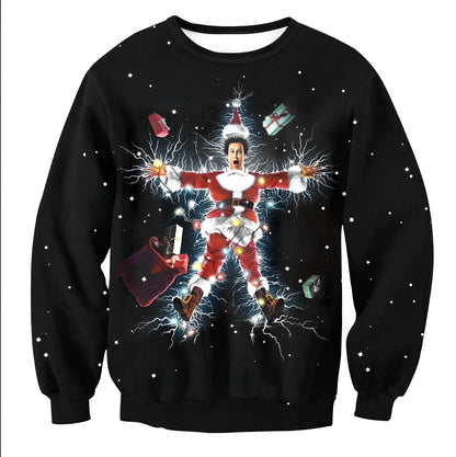 Cartoon Vacation Santa Elf pullover in cotton, full sleeves 60-70cm, O-neck for women and men, casual winter top sizes S-XL