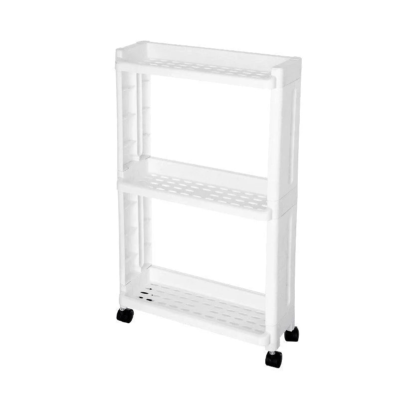 Multi-layer kitchen storage shelf with wheels in white and grey options