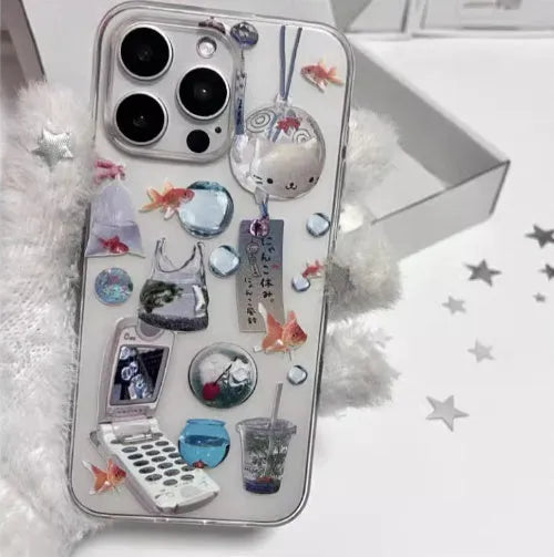 Retro fish tank wind chime printed transparent silicone phone case for Apple iPhone