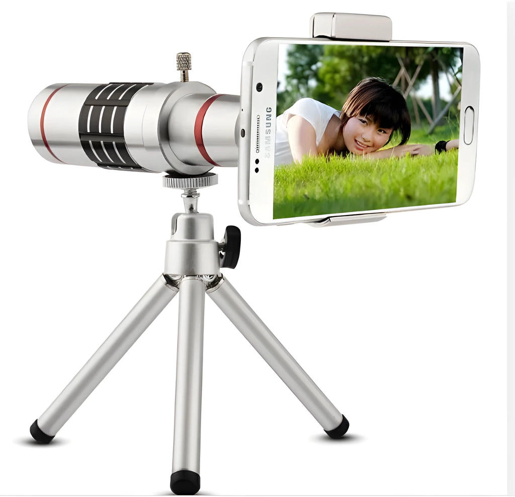 White 18x zoom optical telescope lens with 31mm lens diameter on plain background