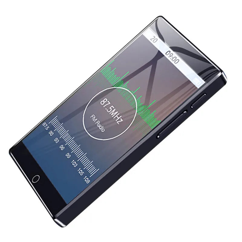 Black Ruizu H1 slim MP4 player with 4-inch touchscreen showing media playback interface