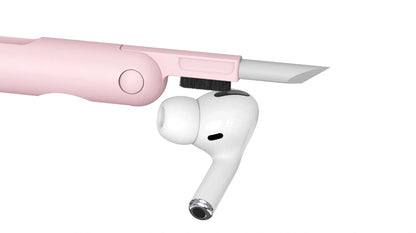 Pink and blue computer cleaning pen set with brush, keycap tool, and empty spray bottle