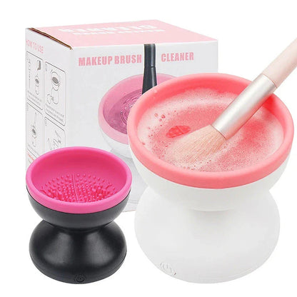 Premium electric makeup brush cleaner with powerful 80rpm motor and silicone cleaning pad for efficient, gentle brush restoration