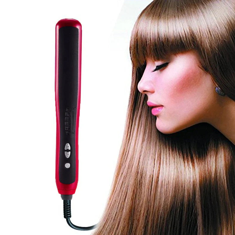 Red automatic temperature adjustable hair straightener with 360-degree rotatable cord