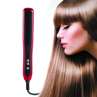 Red automatic temperature adjustable hair straightener with 360-degree rotatable cord