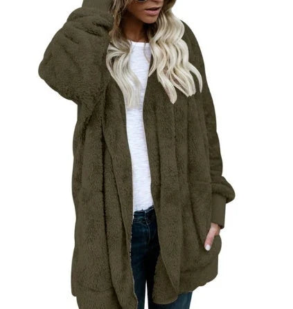 A plush, flocked cotton coat in various colors, designed to keep women warm and stylish during the cold season.