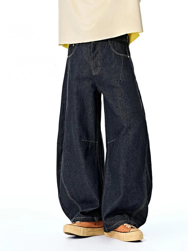 Men's wide leg denim trousers in original cow colour with mid waist and relaxed fit