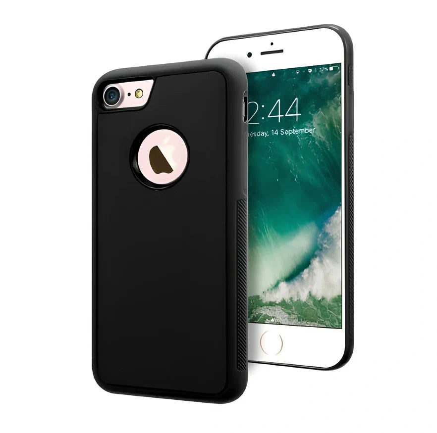 Black anti-gravity nano-adsorption phone case sticking to glass surface, compatible with iPhone 13 Pro Max, TPU-PC material