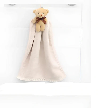 Beige coral velvet dish towel with embroidery, 30cm x 60cm, hanging loop for absorbent drying in kitchen or bathroom