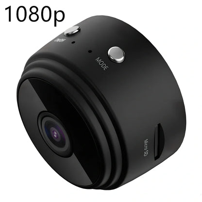Compact white A9 WiFi sports camera with 1080P HD, infrared night vision, 45x45x50mm size, mounted on rotating bracket