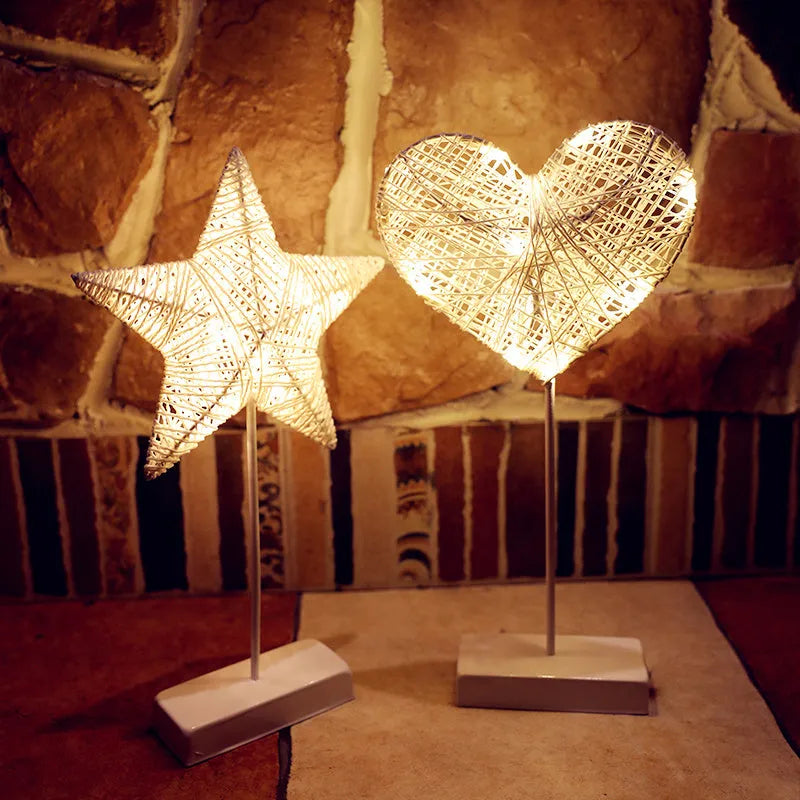 Rattan-based LED light set with star-shaped hanging lights for bedroom decoration