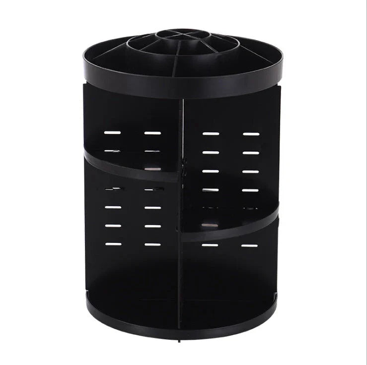 Diamond wave 360 Rotating Makeup Organizer with customizable shelves on a vanity
