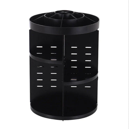 Diamond wave 360 Rotating Makeup Organizer with customizable shelves on a vanity