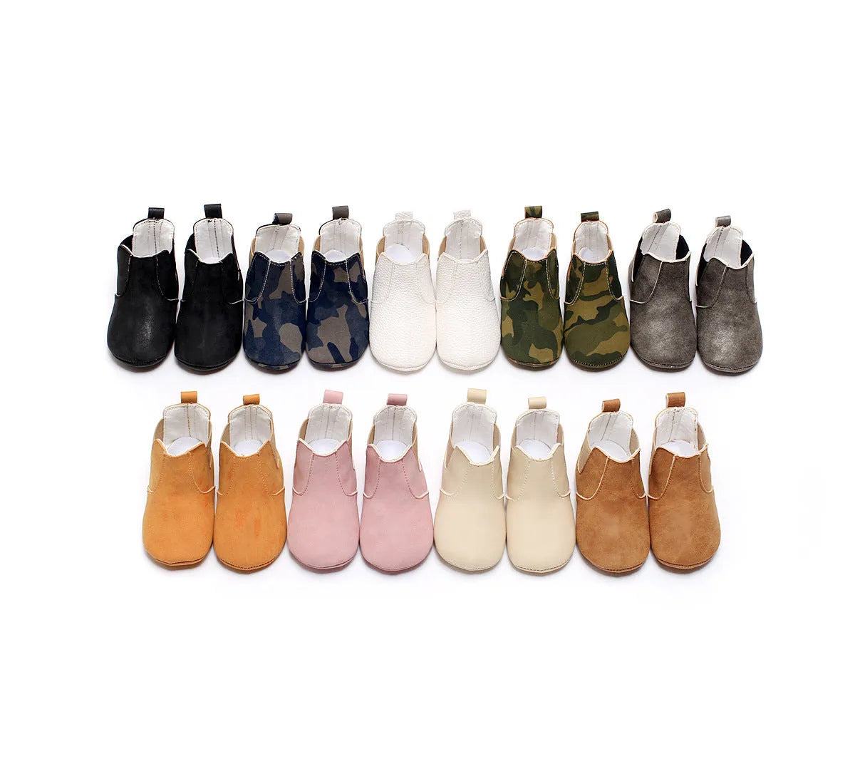 Baby shoes elastic PU soft toddler shoes middle tube beige unisex 0-24 months
