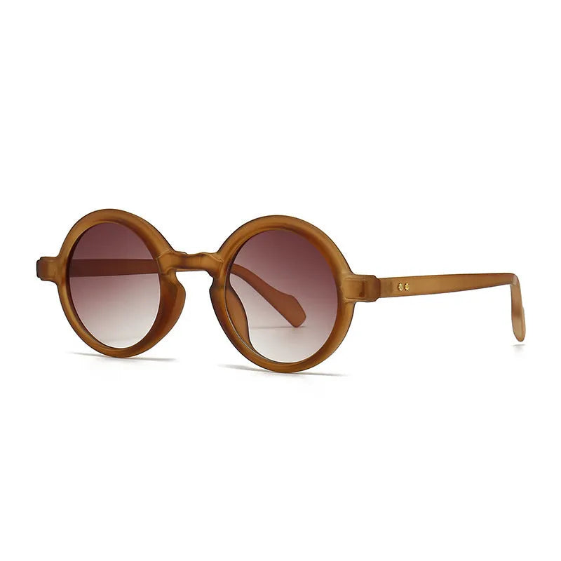 European American retro artistic round sunglasses with black frame and gray lenses, full-frame plastic design