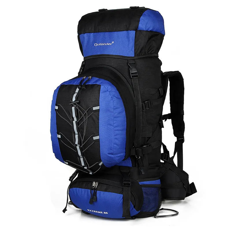 Professional 80L mountaineering hiking backpack with double shoulder straps in six colour options for outdoor travel
