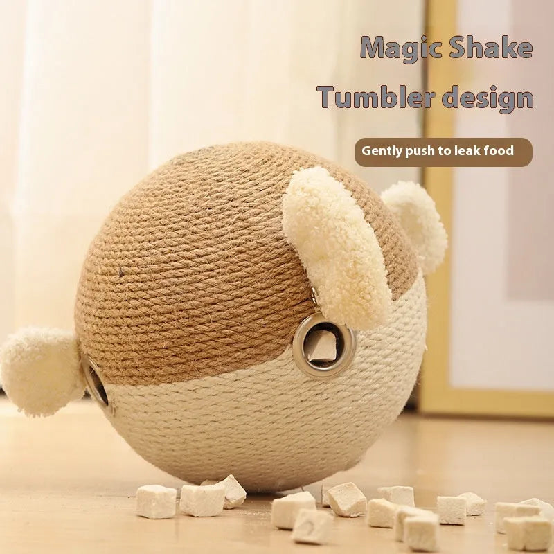 Puffer leakage food feeder sisal cube puzzle toy for dogs and cats, 15cm.
