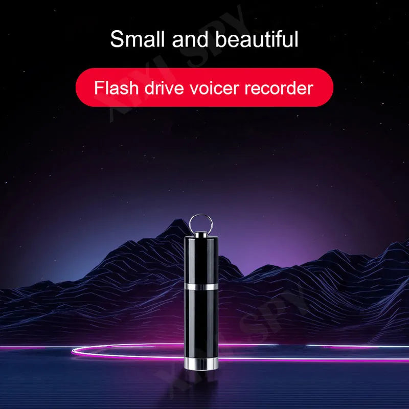 Black Amoi A1 metal digital voice recorder with headset on a plain background