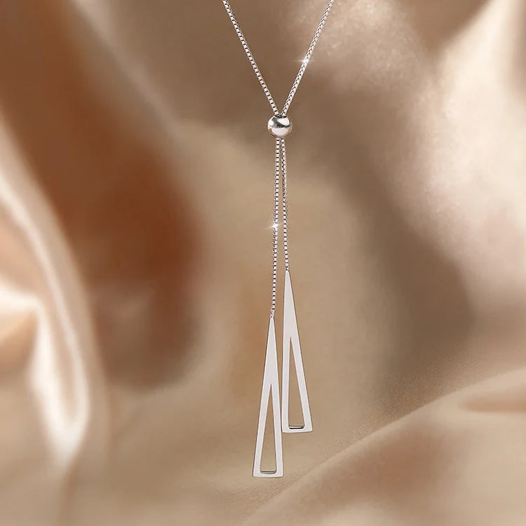 Adjustable sterling silver geometric triangle necklace for women with box chain