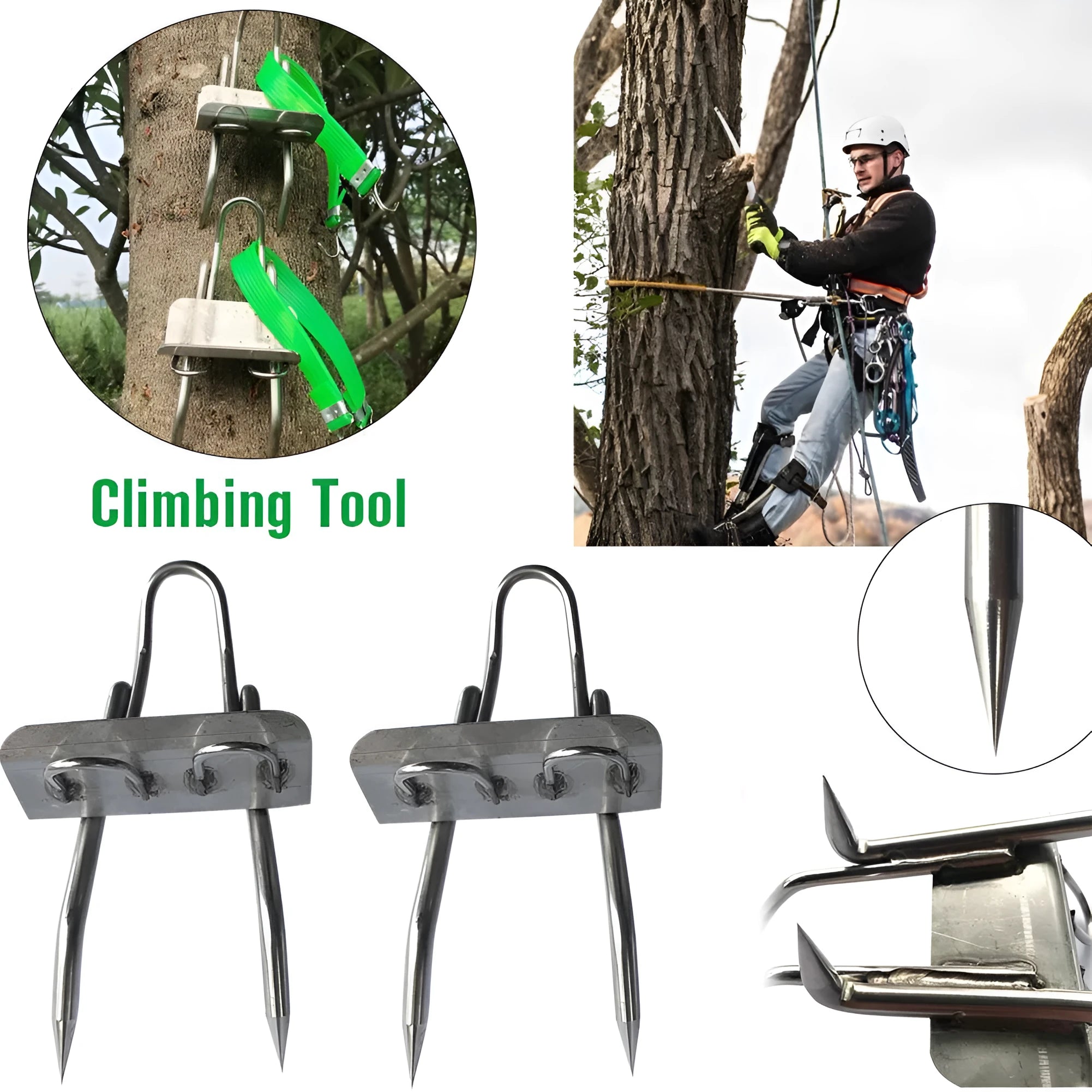 Tree climbing artifact non-slip feet in 304 stainless steel with sharp claws and fastening straps