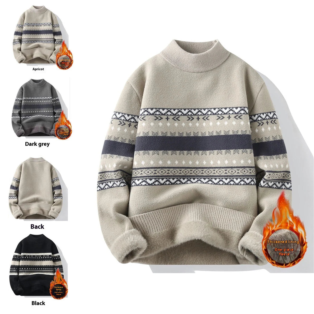 Men's mock neck velvet sweater in rabbit fur for winter warmth