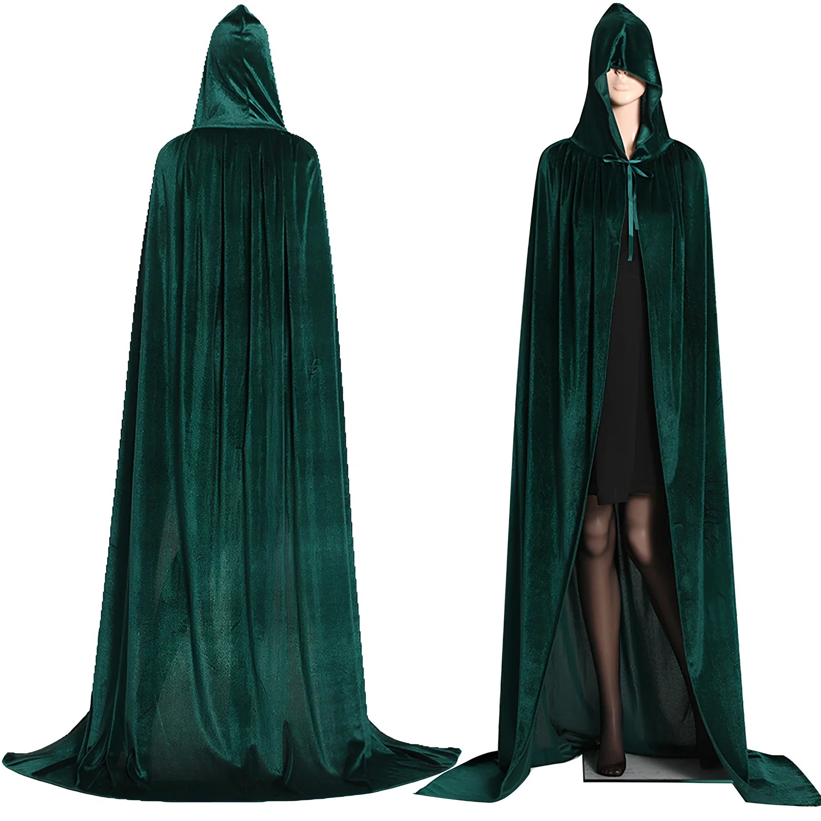 Golden velvet Halloween cloak in purple, 130 cm length with 48 cm hood and neck tie for wizard cosplay