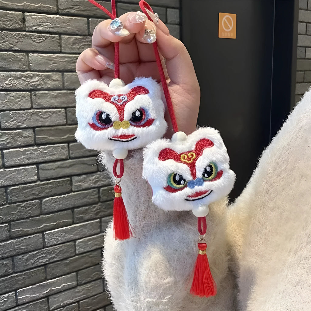 Chinese-style cartoon plush lion keychain ornament with Star Stone decoration in blue colour