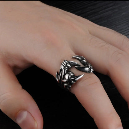 Men's open dragon claw ring in titanium steel, punk style jewellery