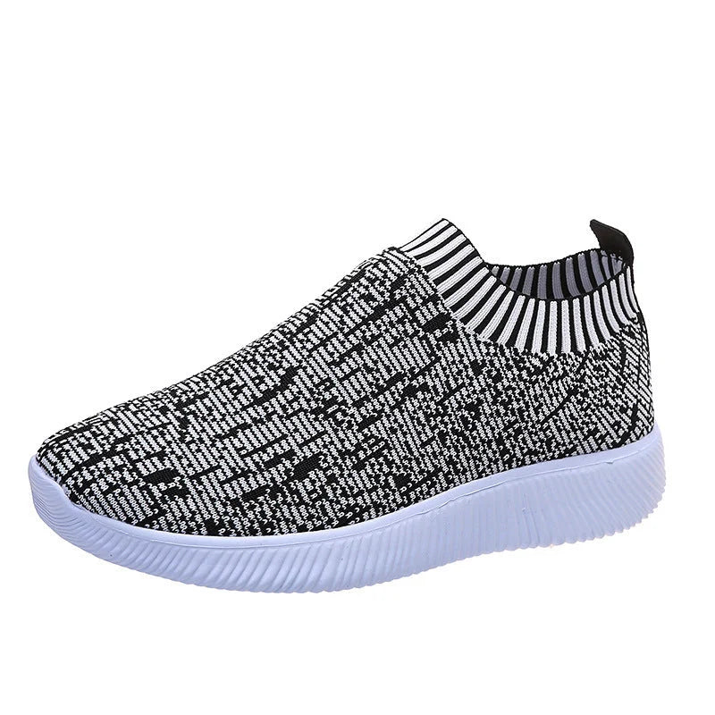 Stripe knit sock shoes in white, grey, and flower colour for running and walking
