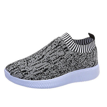 Stripe knit sock shoes in white, grey, and flower colour for running and walking