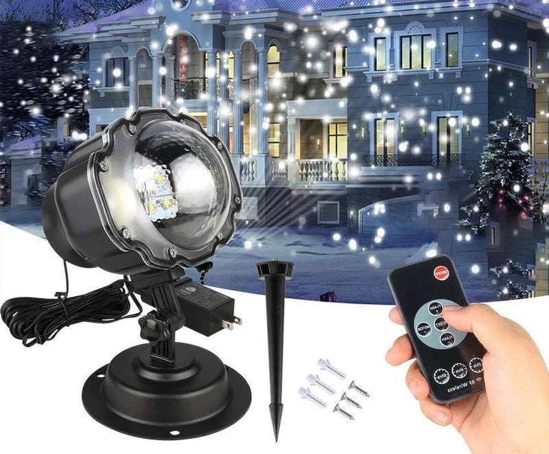 LED Christmas Light Projector with snowflake projections for holiday decorations